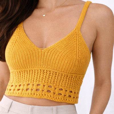 Πλεκτό Cropped Top με Τιράντες - Ελληνική Ραφή