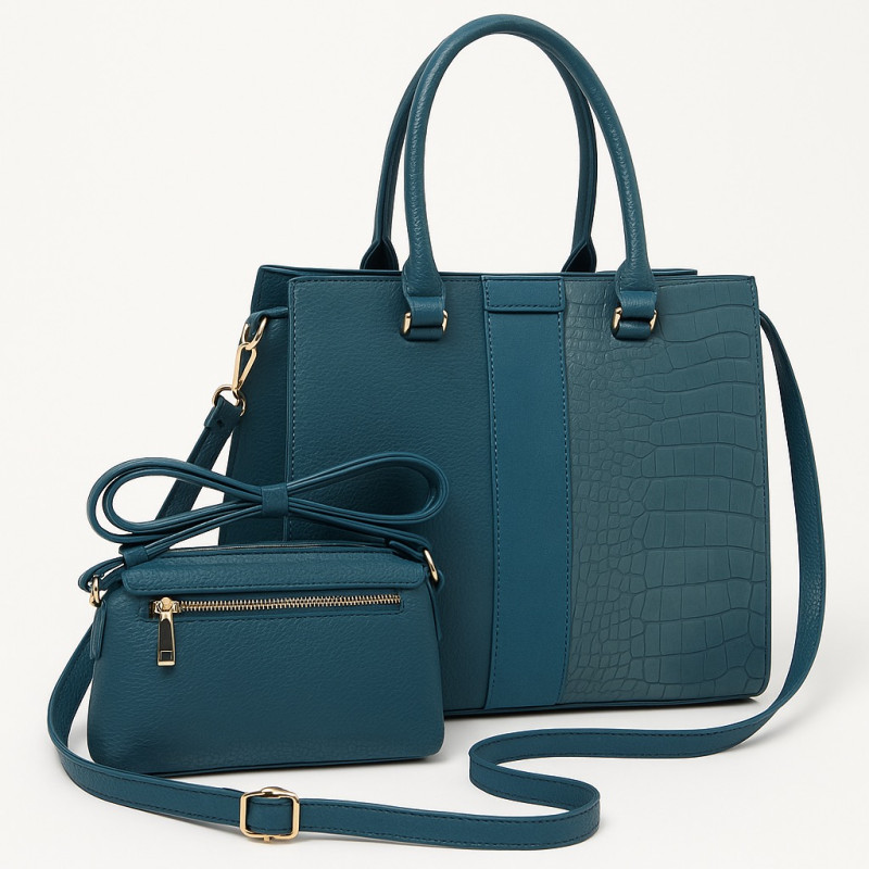 ΣΕΤ ΤΣΑΝΤA & ΤΣΑΝΤΑΚΙ ΜΠΛΕ ΠΕΤΡΟΛ ΜΕ CROCO ΛΕΠΤΟΜΕΡΕΙΑ ΓΥΝΑΙΚΕΙΑ