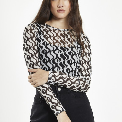 Glamorous Μακρυμάνικη Μπλούζα με Γεωμετρικό Print - Glamorous