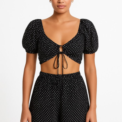 Σετ Μπλούζα & Σορτς Μαύρο με Πουά