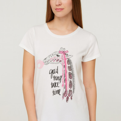 T-SHIRT ΓΥΝΑΙΚΕΙΟ ΜΕ ΣΧΕΔΙΟ ΚΑΜΗΛΟΠΑΡΔΑΛΗ